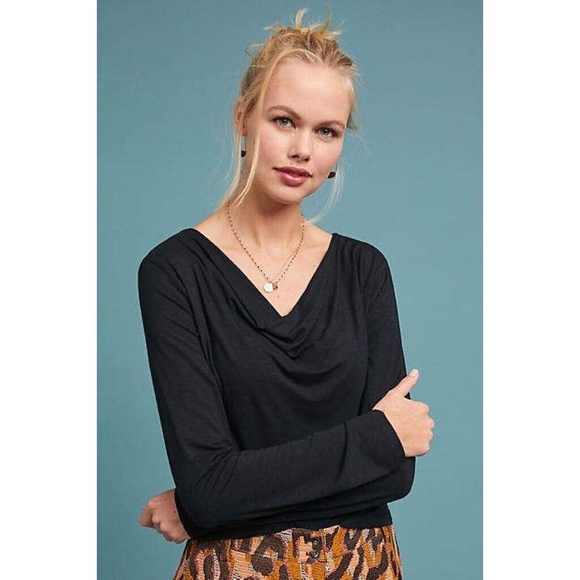Anthropologie Tops - Anthropologie DOLAN Kirby Black Drape Cowl Neckline Solid Slub Knit ~ Large